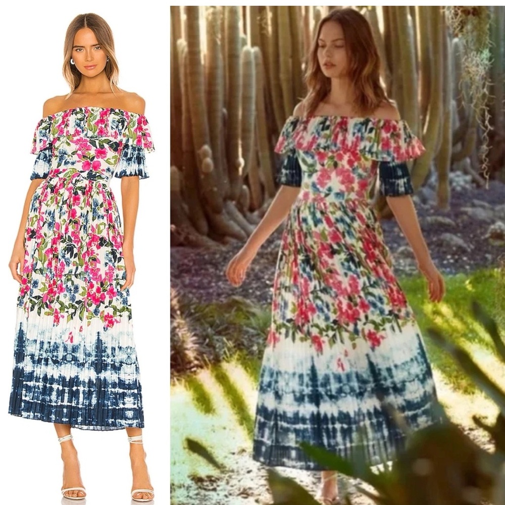 MISA Los Angeles Mirabelle M Pink Blue Dip-Dye Floral Off Shoulder Maxi Dress - Picture 1 of 7